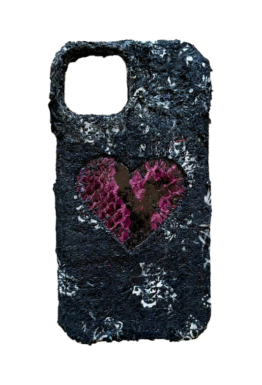 Boro iPhone 14 Case - "Purple Snakeskin Heart"