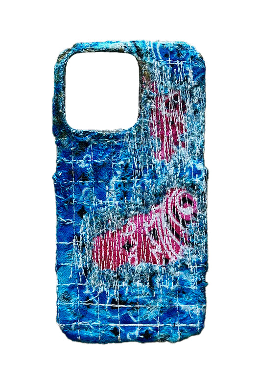 Boro iPhone 14 Pro Max Case - Blue "Repaired Pink Cheetah"