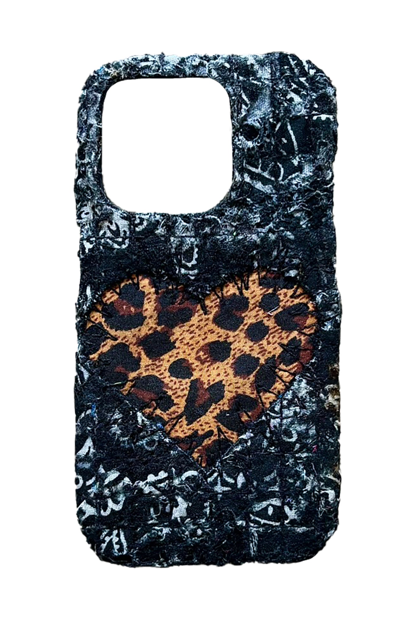 Boro iPhone 15 Pro Case - Grey-Scale "Cheetah Print Heart"